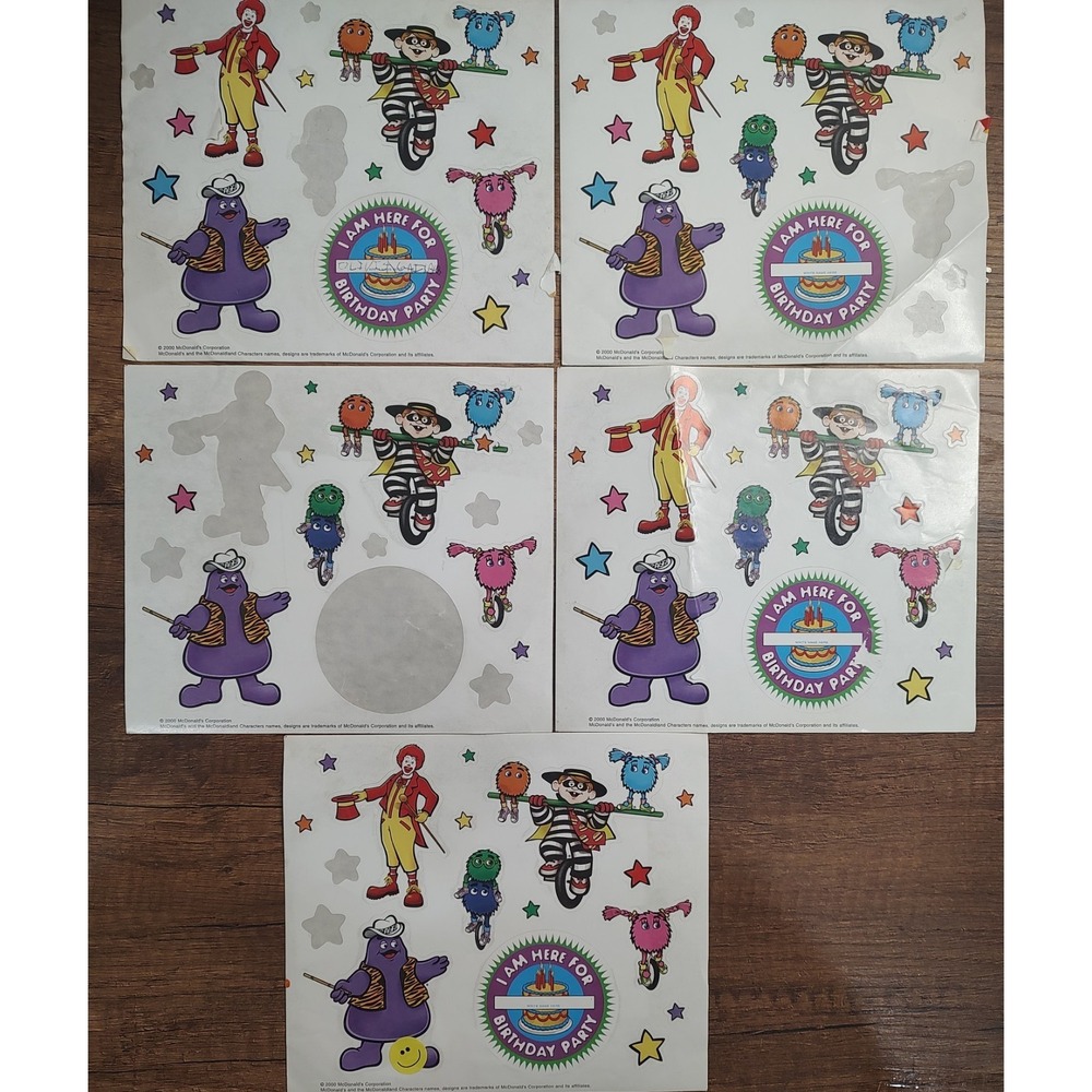 Vintage McDONALD's Partial Sticker Sheet Lot Of 5 Grimace Hamburgler Ronald S93